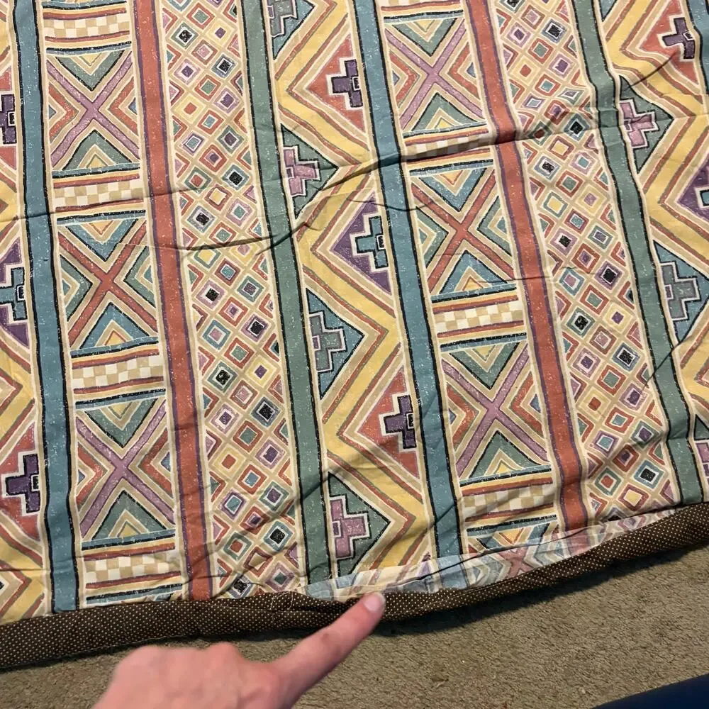 Vintage 1994 Handmade Patchwork Quilt Brown Geometric Rail Fence Twin XL 61x95